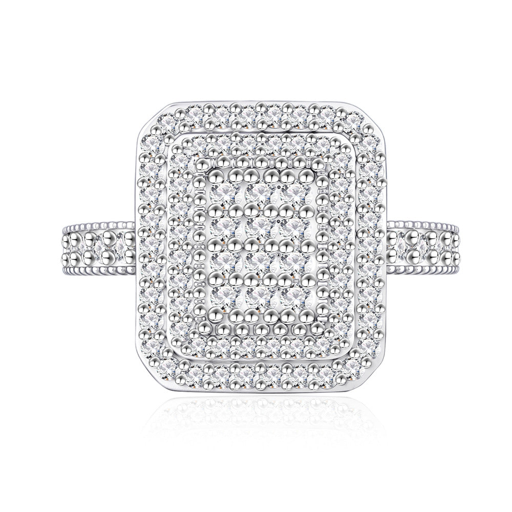 S925 Sterling Silver Rectangular Full Diamond Micro-Pavé Zirconia Ring