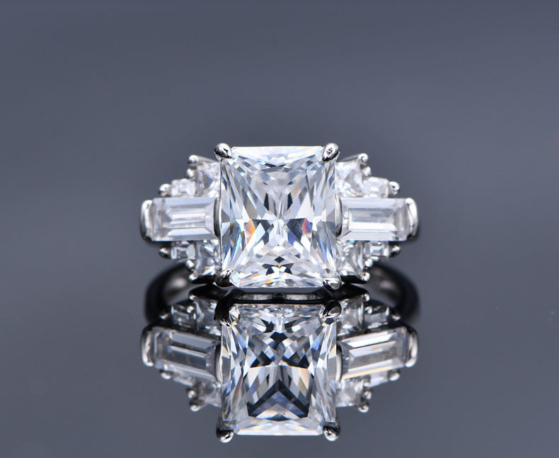 Sterling Silver Crushed Ice Cut Lab Sapphire Citrine High Carbon Diamonds Wedding Engagement Ring