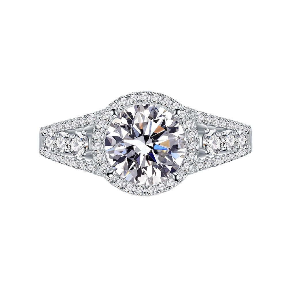 Sterling Silver Engagement and Wedding Ring with 8mm Diamond and 5A Zirconia Fine Jewelry