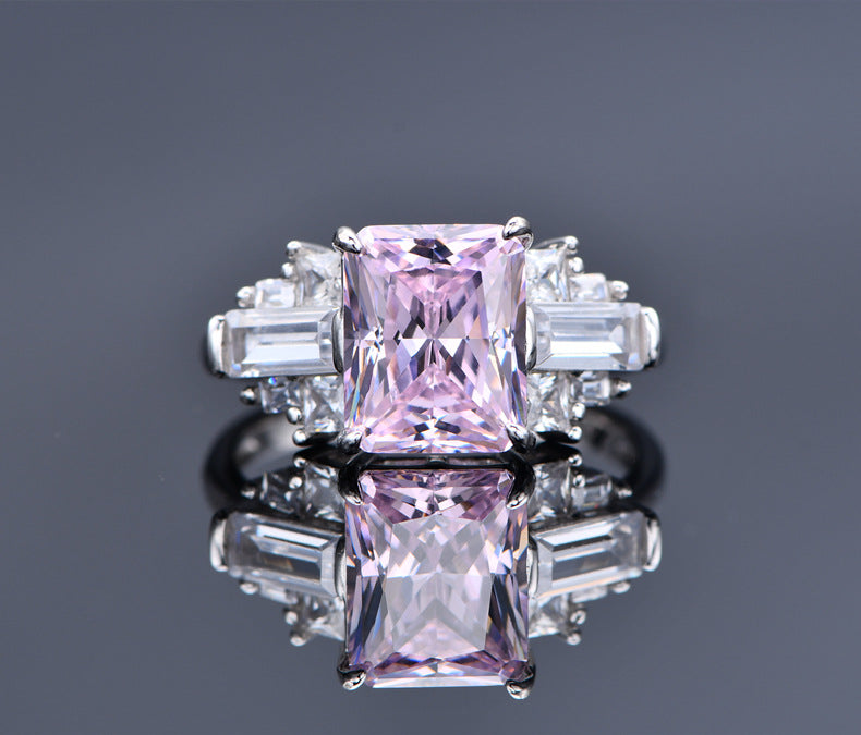 Sterling Silver Crushed Ice Cut Lab Sapphire Citrine High Carbon Diamonds Wedding Engagement Ring