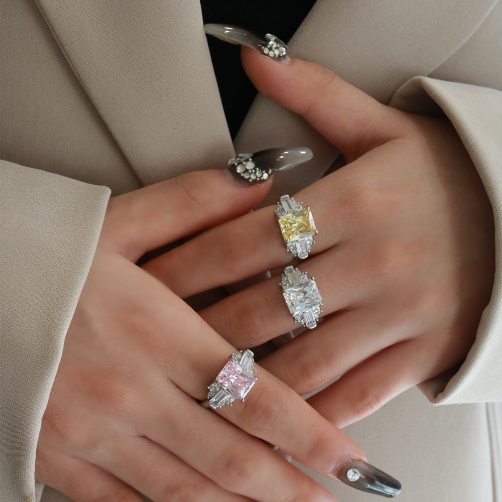 Sterling Silver Crushed Ice Cut Lab Sapphire Citrine High Carbon Diamonds Wedding Engagement Ring