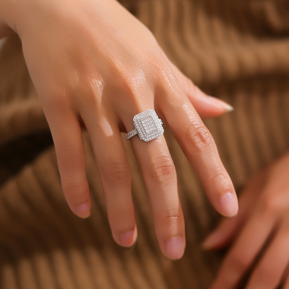 S925 Sterling Silver Rectangular Full Diamond Micro-Pavé Zirconia Ring