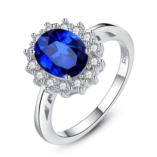 Classic Style Birthstone Sapphire Engagement Ring Anniversary Edition 14K Gold-Plated 925 Sterling Silver