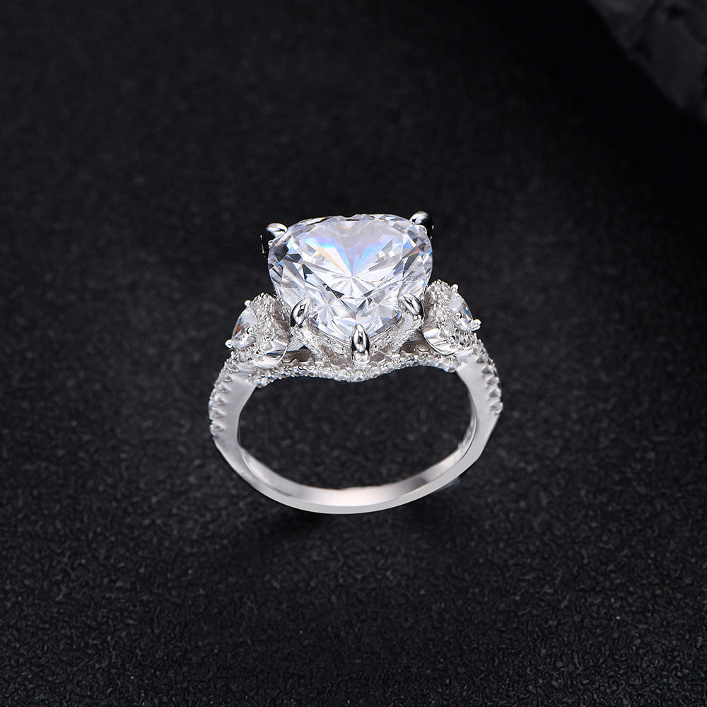 Heart-Shaped 12x12mm Pink Diamond 925 Sterling Silver High-Carat Diamond Ring