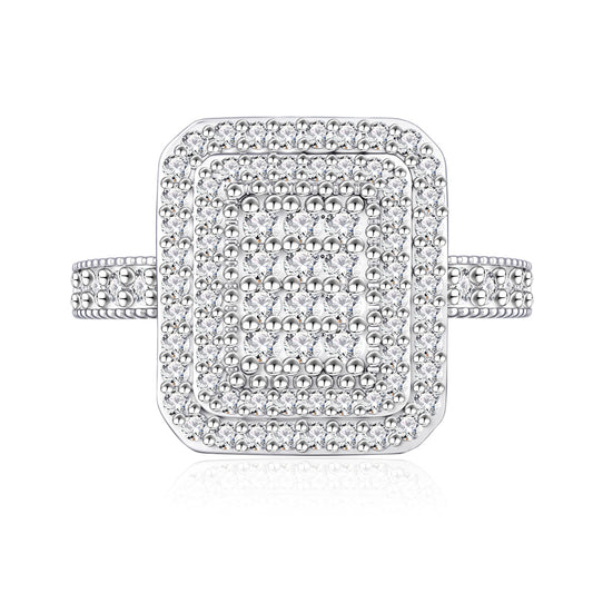 S925 Sterling Silver Rectangular Full Diamond Micro-Pavé Zirconia Ring