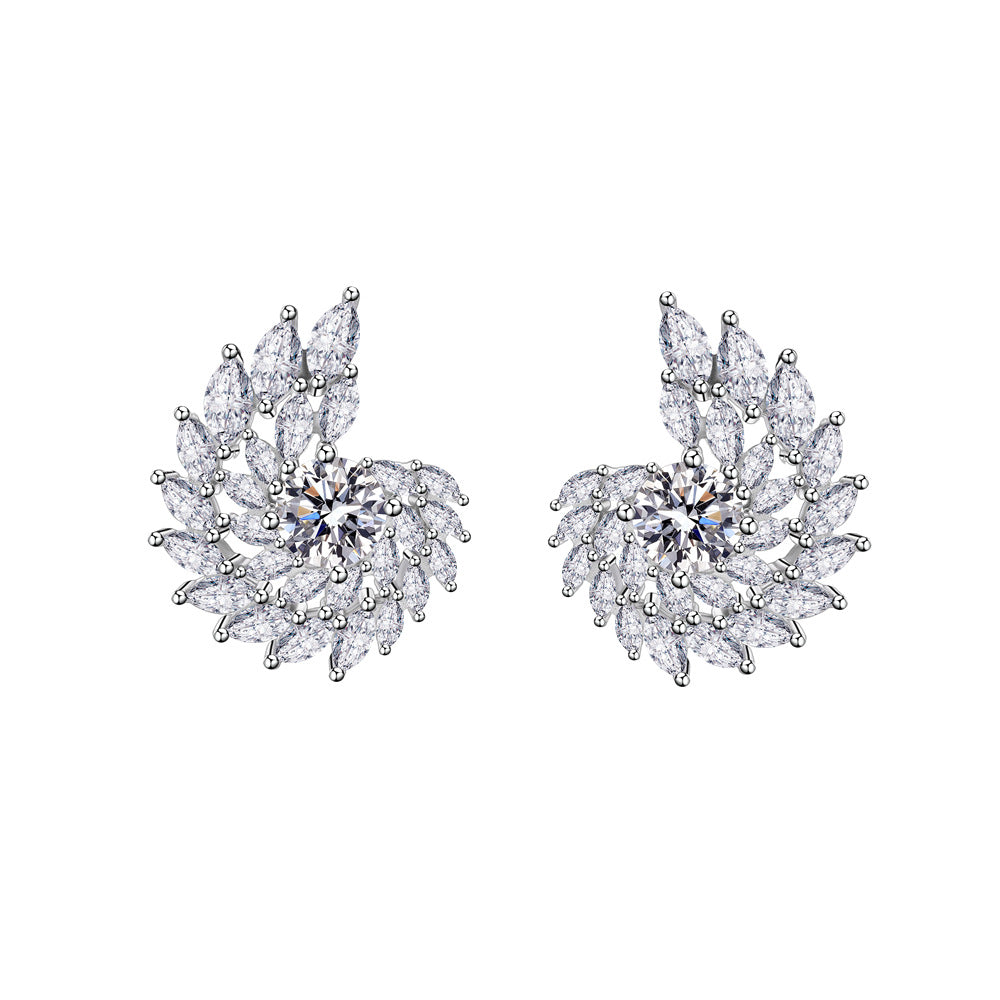 Swirl-Shaped Diamond-Studded S925 Sterling Silver Stud Earrings