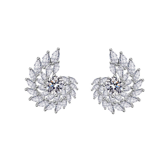 Swirl-Shaped Diamond-Studded S925 Sterling Silver Stud Earrings