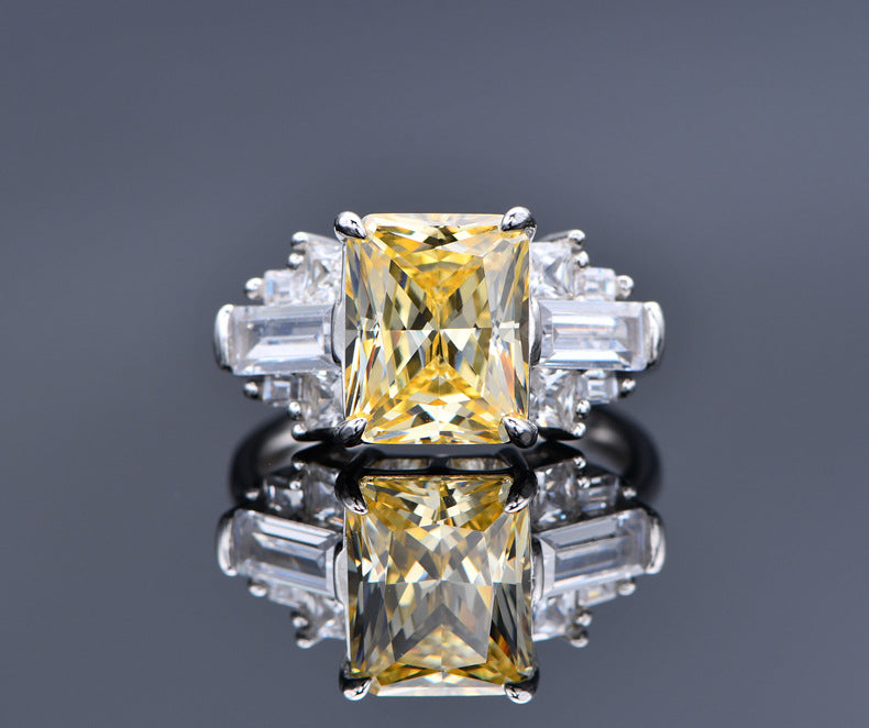Sterling Silver Crushed Ice Cut Lab Sapphire Citrine High Carbon Diamonds Wedding Engagement Ring
