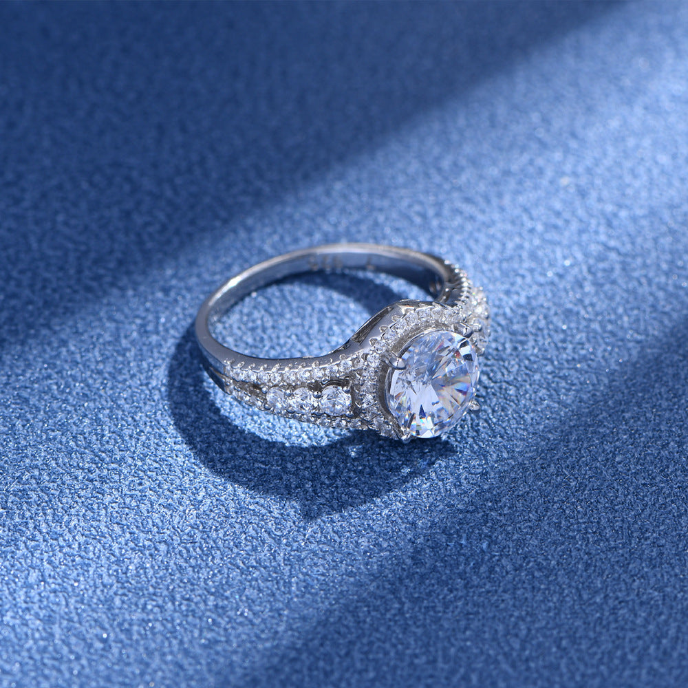Sterling Silver Engagement and Wedding Ring with 8mm Diamond and 5A Zirconia Fine Jewelry