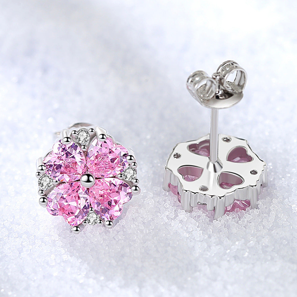 Pink Heart Clover Earrings