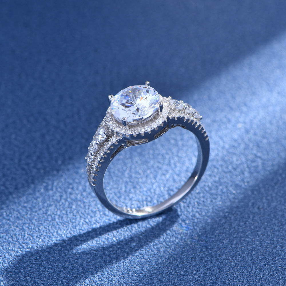 Sterling Silver Engagement and Wedding Ring with 8mm Diamond and 5A Zirconia Fine Jewelry