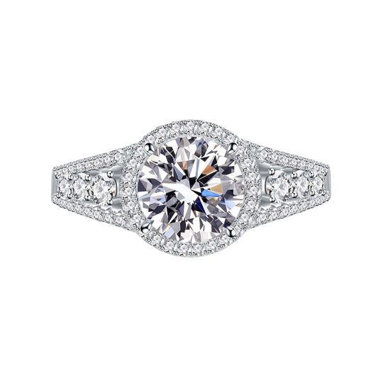 Sterling Silver Engagement and Wedding Ring with 8mm Diamond and 5A Zirconia Fine Jewelry