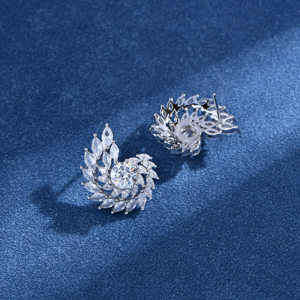 Swirl-Shaped Diamond-Studded S925 Sterling Silver Stud Earrings