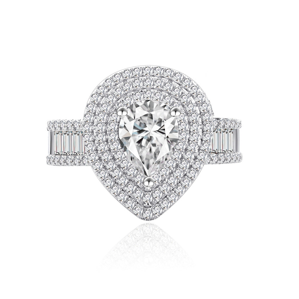 Micro-Pavé Diamond Teardrop Couple's Rings S925 Sterling Silver Fashion Ring Set for Women