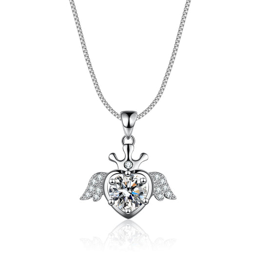 s925 Hip Hop Angel Crown Pendant Necklace
