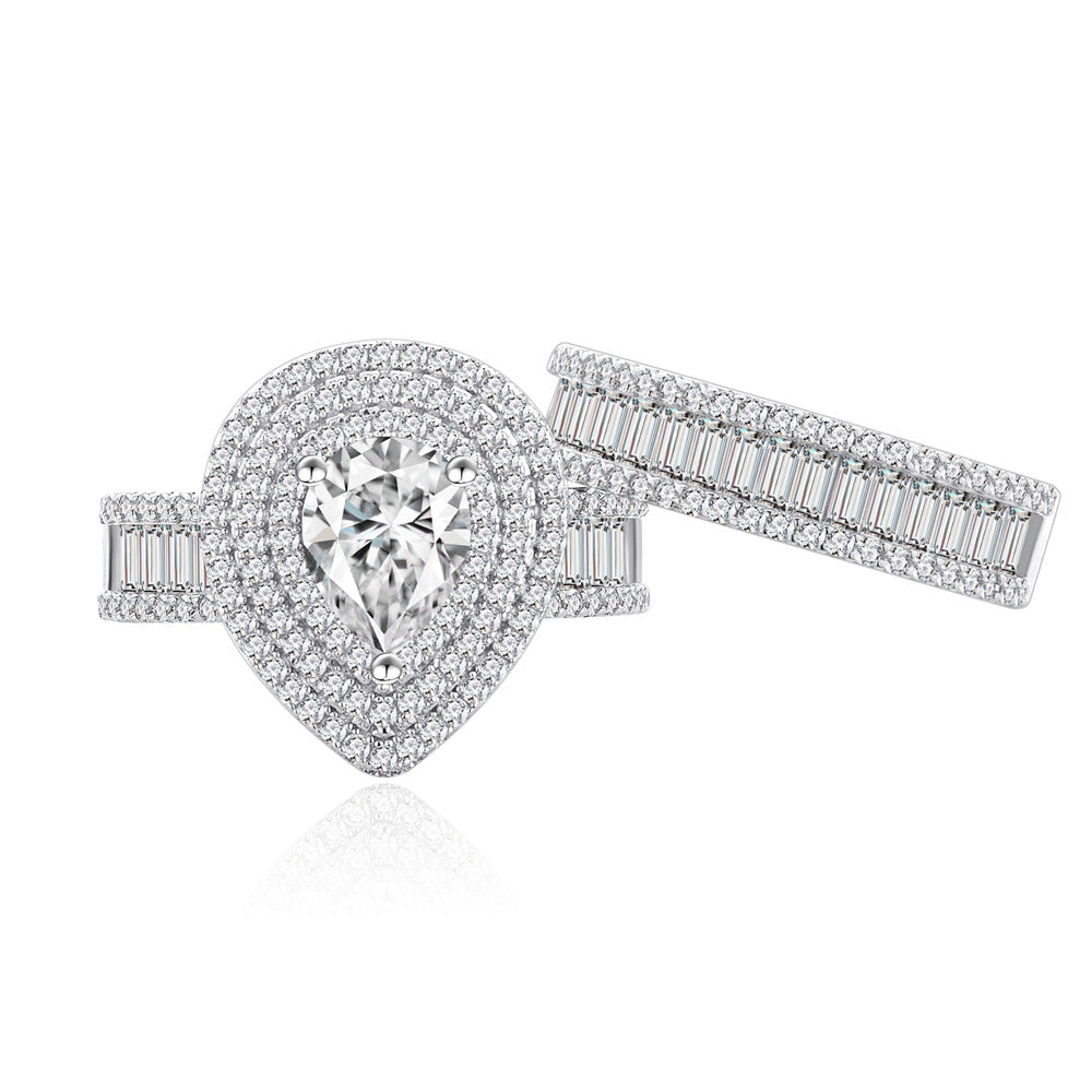 Micro-Pavé Diamond Teardrop Couple's Rings S925 Sterling Silver Fashion Ring Set for Women