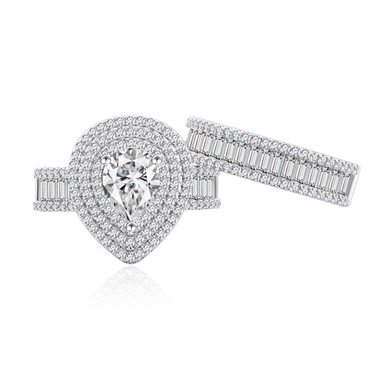 Micro-Pavé Diamond Teardrop Couple's Rings S925 Sterling Silver Fashion Ring Set for Women