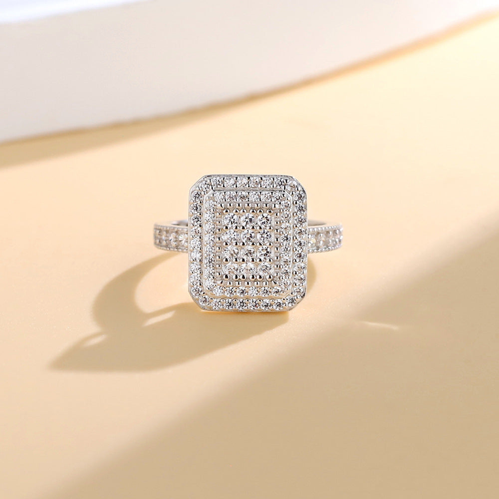 S925 Sterling Silver Rectangular Full Diamond Micro-Pavé Zirconia Ring