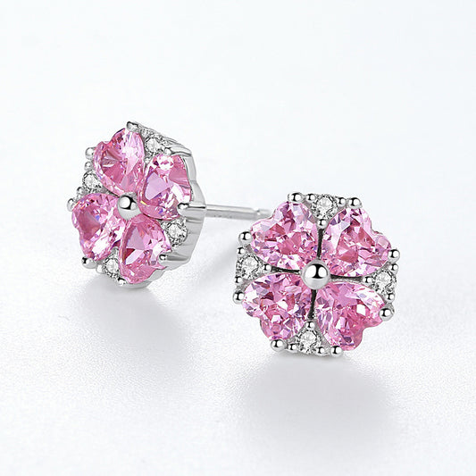 Pink Heart Clover Earrings