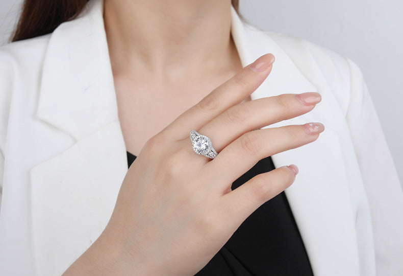 Sterling Silver Engagement and Wedding Ring with 8mm Diamond and 5A Zirconia Fine Jewelry